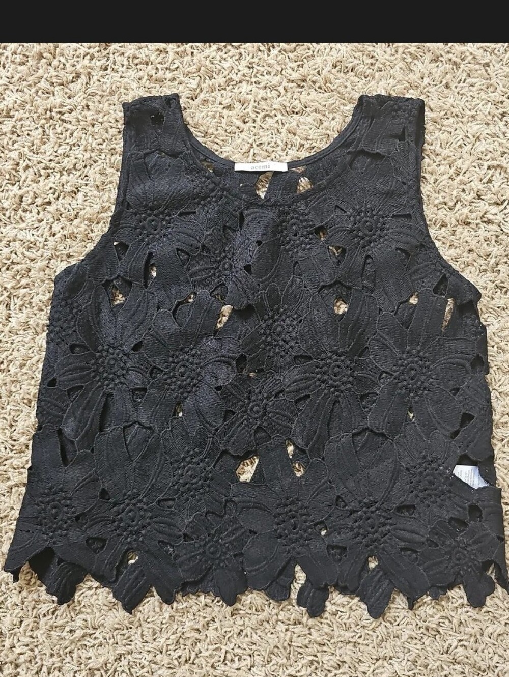 Acemi Lace Top Floral Open Tank Sleeveless Black Small Crop